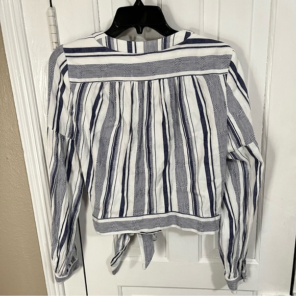 Parker Saskia Stripe V Neck Tie Waist Blouse Blue White Medium W2 - Picture 6 of 8